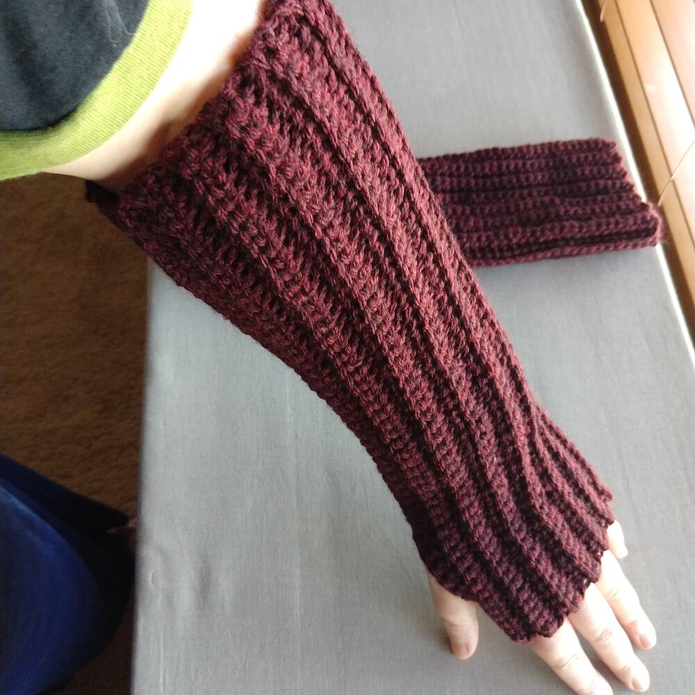 Claret Crochet Arm Warmers OSFA fingerless gloves premade stretchy punk